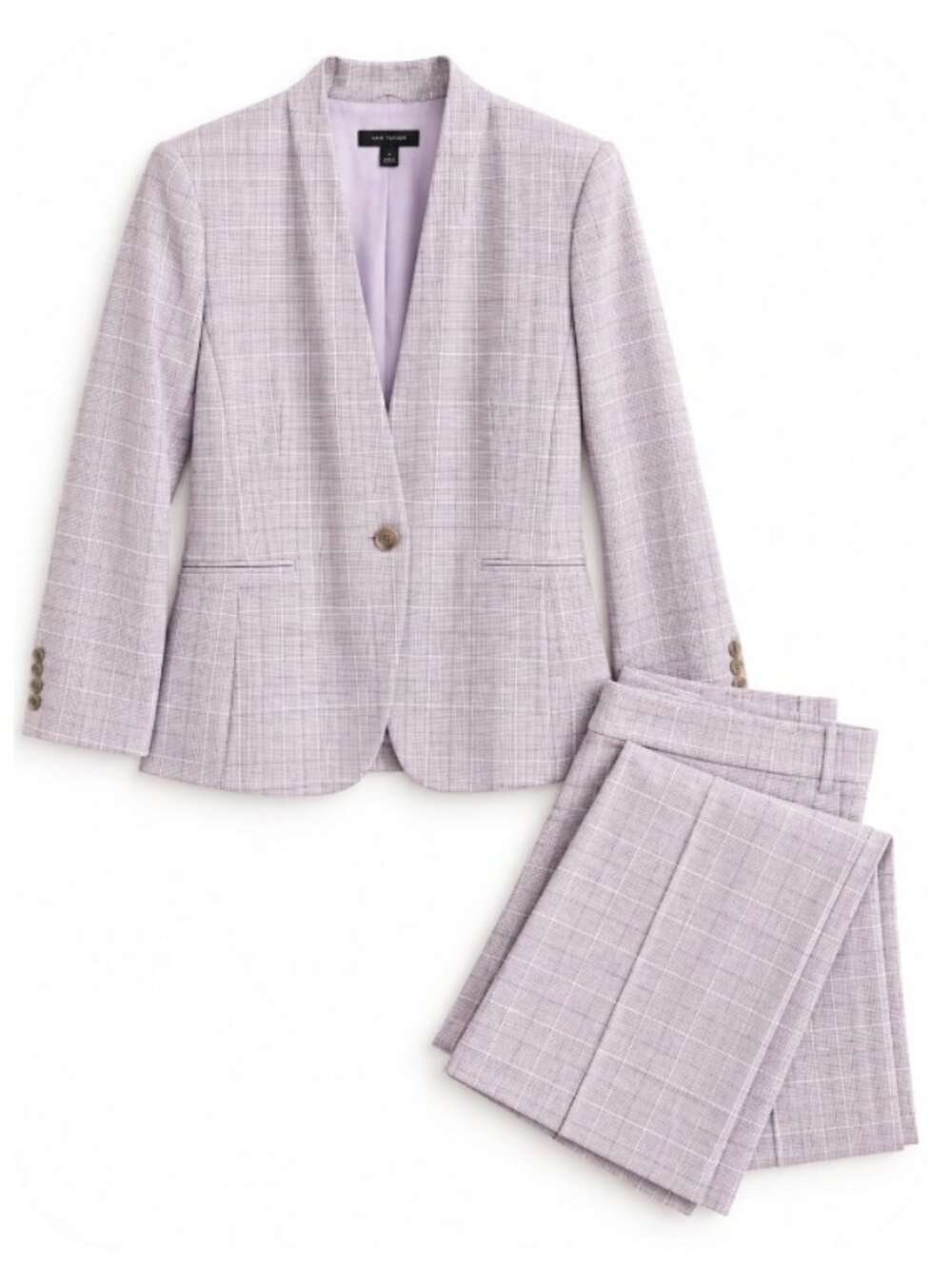 Ann Taylor Cool Lotus Plaid Suit Blazer 12 Wide Leg Pants 16